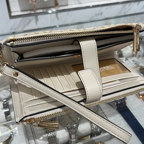 Michael Kors Jet Set Travel Large Double-Zip Wristlet-Wallet-PhoneHolder Pale Gd - Picture 15 of 16